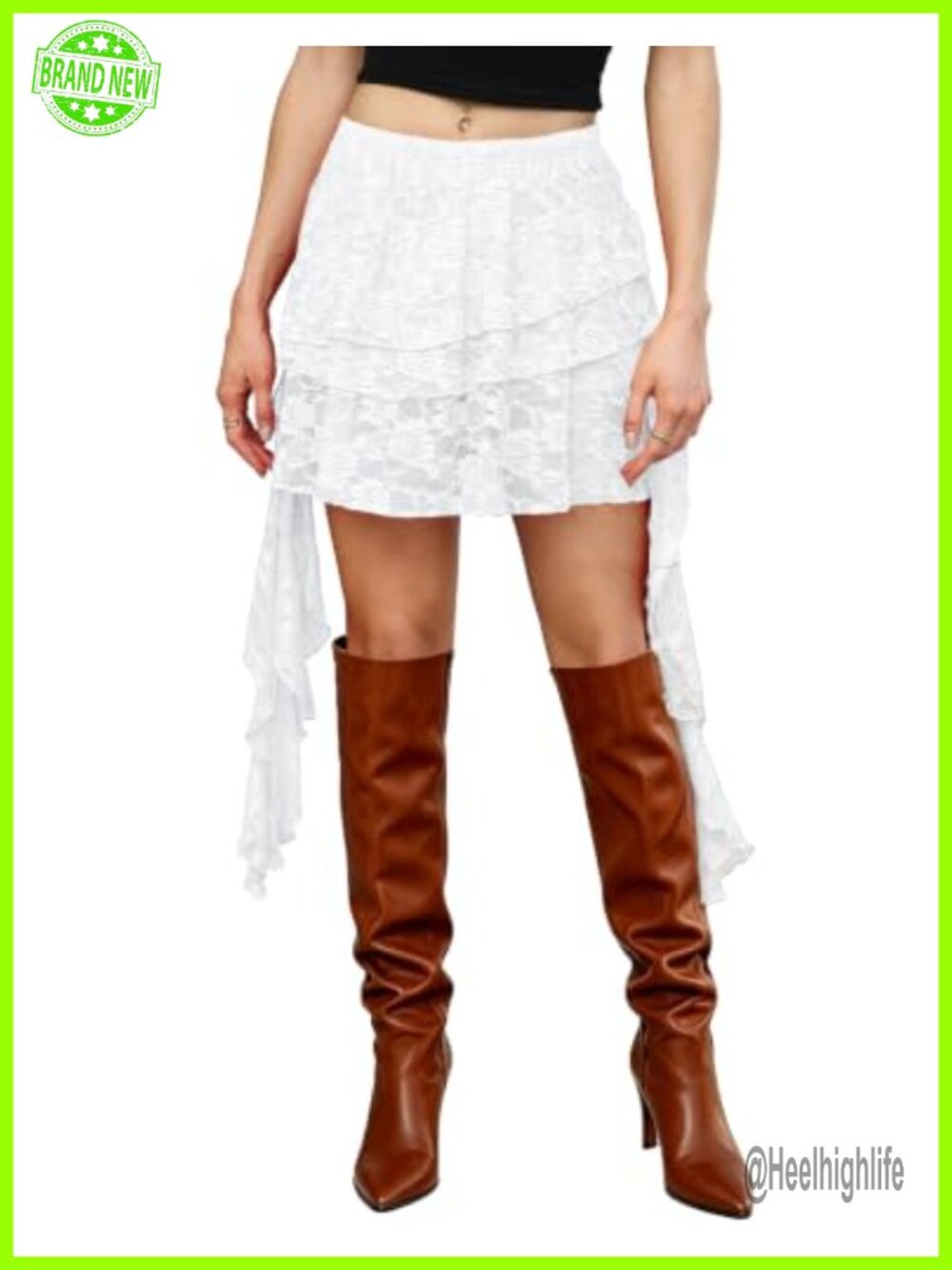 Y2K Mini Skirt Lace Ruffle Asymmetrical Skort Built-in Shorts Pleated Tiered